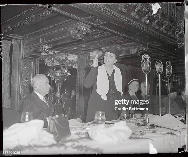 Secretary of Labor Frances Perkins is shown as she spoke at the mobilization rally of the Crusade for Children at the Biltmore Hotel, New York....