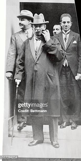 Photo shows Zaghloul Pasha, the aged Premier of Egypt, as he left Downing Street after a conference with Premier MacDonald of England. These...