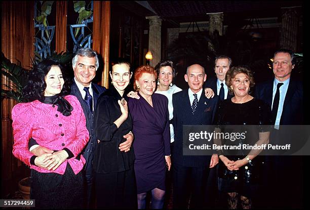 Marie Jose Nat, Jean Claude Brialy, Carole Bouquet, the singer Regine, Jacques Chazot, Countess Philippine of Rothschild during a party at the...