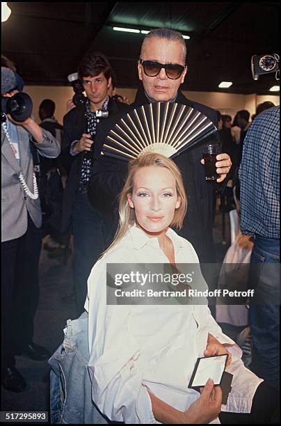 Karl Lagerfeld and Estelle Lafebur - Backstage - Chanel ready to wear fashion show fall winter 1993 collections.