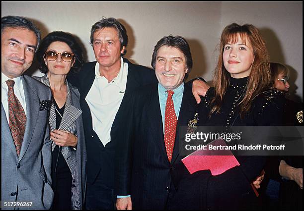 Dominique Strauss Kahn , Anouk Aimee , Alain Delon , Emmanuel Ungaro and Sophie Marceau during the ready to wear fashion show spring summer 1993...