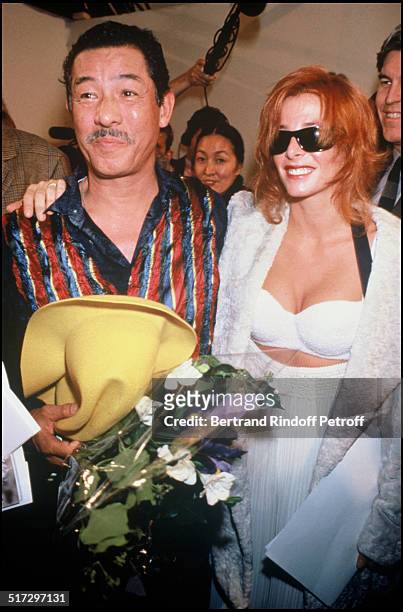 Issey Miyake and Mylene Farmer - Backstage - Issey Miyake ready to wear fashion show spring summer 1994 collection in Paris.