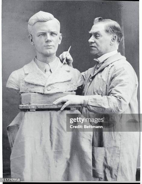 Hugj Cairns, Boston sculptor, plans to present this bust to the Ambassador of the Air when Colonel Charles A. Lindbergh comes here. Mr. Cairns made...
