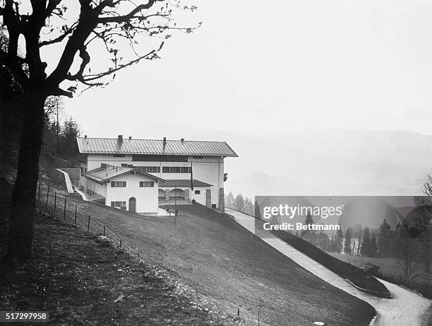 Rear and side perspective of Adolf Hitler's mountain home, Berghof, in Berchtesgaden, located in the Bavarian Alps of Germany.