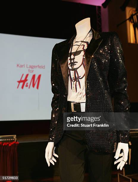 Display of cloths at the launch of Designer Karl Lagerfeld's new collection for high street fashion label H&M at The Curio Haus on November 10, 2004...