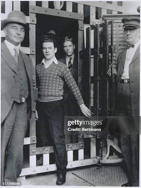 San Francisco: Hickman. Photo shows William E. Hickman, the murderer of little Marion Parker in Los Angeles in the door of his cell at San Quentin...