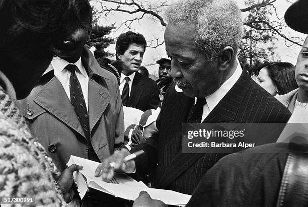 American politician David Dinkins campaigning for the role of Mayor of New York City, New York City, USA, October 1990.