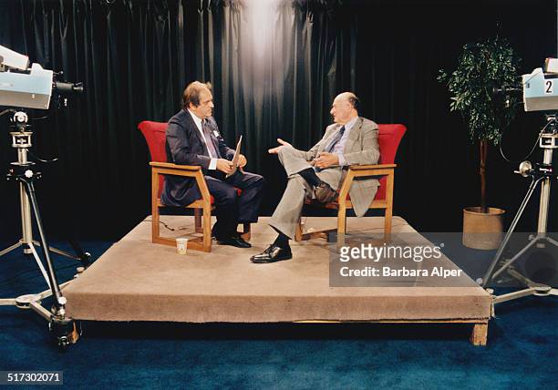 American lawyer, politician, political commentator, and past mayor of New York City, Ed Koch is interviewed for television, USA, June 1991.