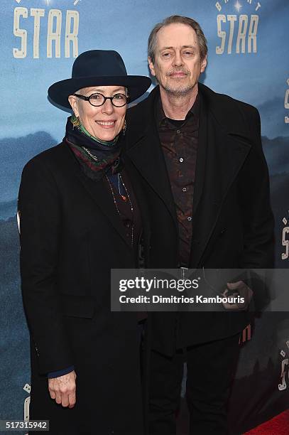 Filmmaker Jo Andres and actor Steve Buscemi attend "Bright Star" Opening Night on Broadway at The Cort Theatre on March 24, 2016 in New York City.