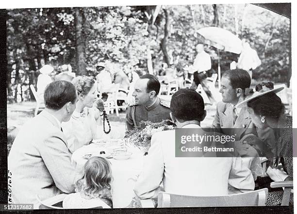 Prince Paul and Princess Olga photographed during a recent visit with Dr. Goebbels, German Propaganda Minister, at his home in Schwanenwerder, near...