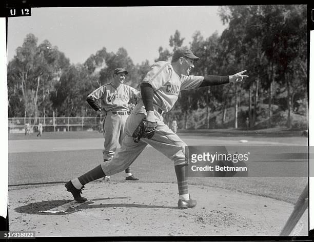 Dizzy Dean, Chicago Cubs Hurler, shown during an early spring training workout at the Cub's camper here.