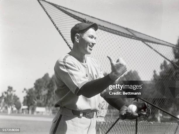 Dizzy Dean, Chicago Cubs Hurler, shown during an early spring training workout at the Cub's camper here.