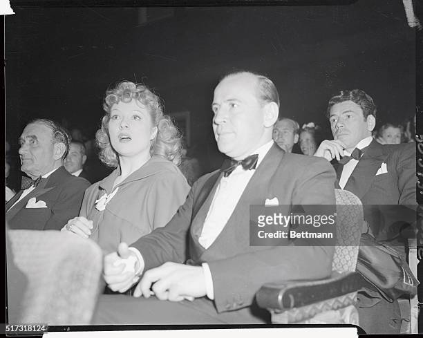 Greer Garson shown with film producer Benjamin Thau at the Four Star Theater, on the occasion of the recent premier of her latest picture, Goodbye...