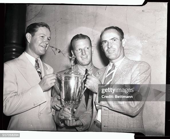 Byron Nelson, Craig Wood, and Denny Shute Holding Trophy Byron Nelson, Craig Wood, and Denny Shute Holding Trophy