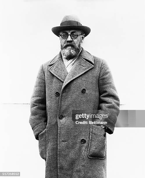 Henri Matisse, noted French artist and creator of the most ultra-modernistic designs, as he arrived from Europe on the S.S. Ile de France for a visit...