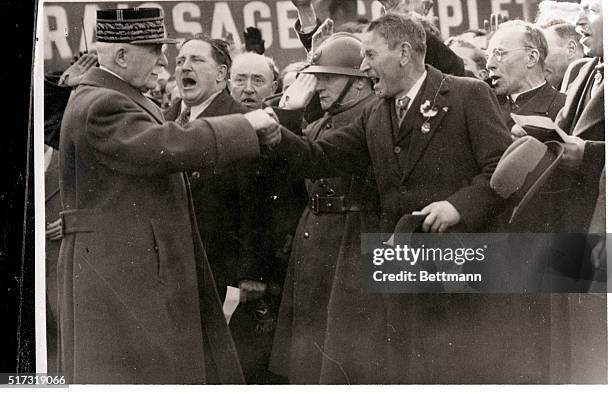 St. Etienne, France- When Marshal Petain visited the industrial city of St. Etienne in unoccupied France recently, French war veterans gave him a...