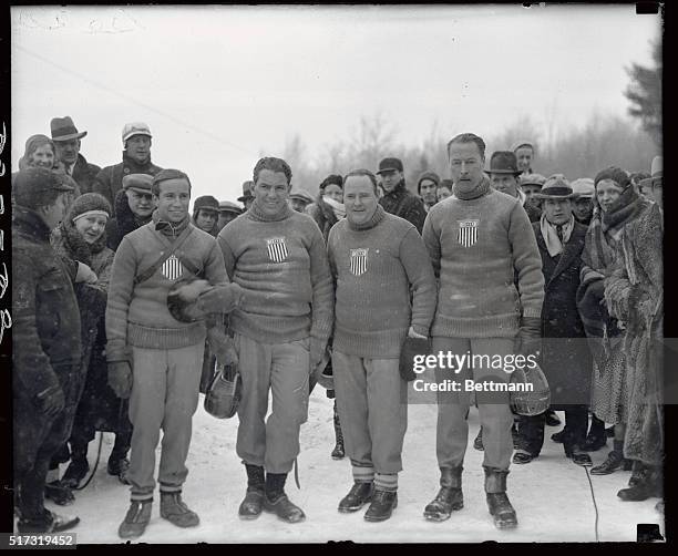 These are members of the United States No. 1 four man bob sleigh team who took first place in the two heats run for the Olympics at Lake Placid. Left...