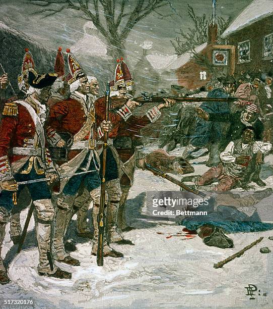 Line of British Soldiers fires on a crowd of unarmed colonists in an attack that came to be known as the Boston Massacre. The Massacre was used by...