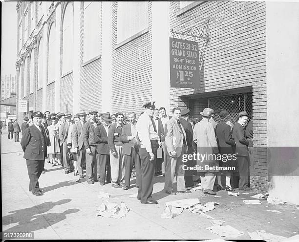 New York: "Early Boids--But Not Reboids" These baseball fans lined up early Oct. 3rd to get tickets to the second of the two-out-of-three game series...