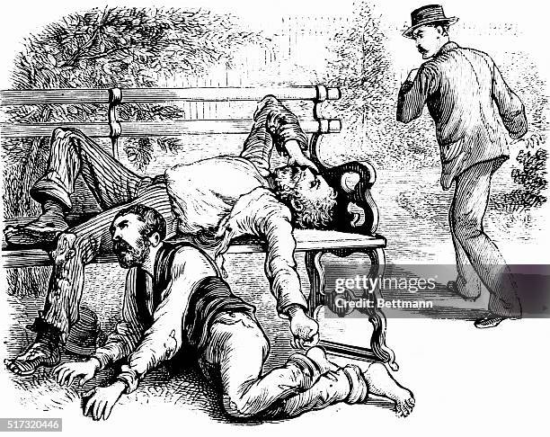 Two homeless men suffering from yellow fever writhe in pain as a man passes by, horrified at the sight. Yellow fever was common in New Orleans until...