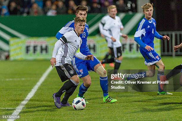 Midfielder Max Meyer of Germany playing the ball at Frankfurter Volksbank-Stadion during the international football match between Germany U21 v Faroe...