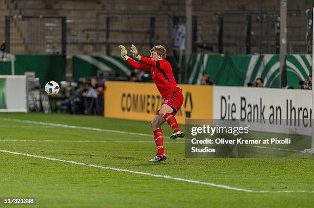 Parade from Goal Keeper Elias Rasmussen of Faroe Islands at Frankfurter Volksbank-Stadion during the international football match between Germany U21...