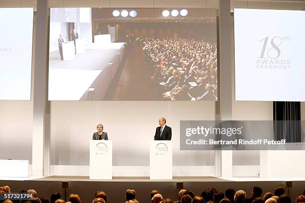 General Director of UNESCO Irina Bokova and Chairman & Chief Executive Officer of L'Oreal and Chairman of the L'Oreal Foundation Jean-Paul Agon...