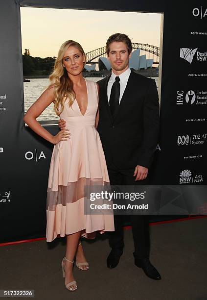 Julia Rose O'Connor and Kyle Prior arrive ahead of opening night of Handa Opera's Turandot on March 24, 2016 in Sydney, Australia.