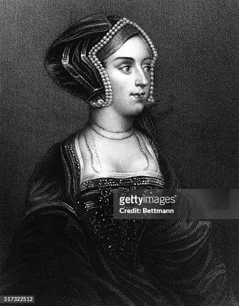 Anne Boleyn , second Queen of Henry VIII. Head and shoulders portrait engraving; Ryall, Holbein.