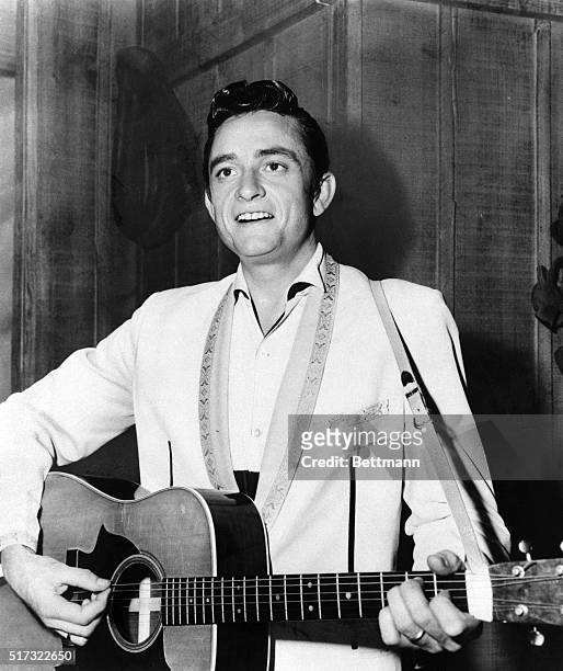 JOHNNY CASH.....THE NATIONS NEWEST SINGING SENSATION, GUEST STARS ON THE MUSICAL HALF HOUR SERIES "RANCH PARTY." FILED 1966.