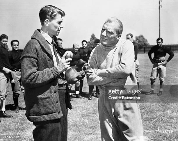 Pat O'Brien played title role of the famous Notre Dame football coach in Warner Brother's 1940 film Knute Rockne, All-American. Reagan played the...