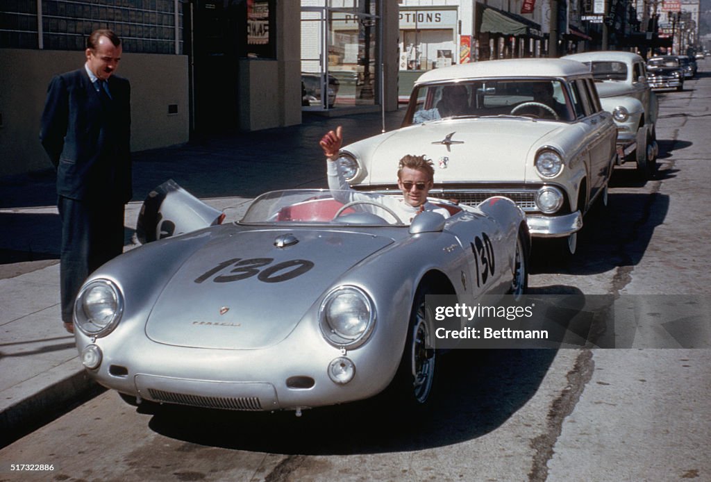 James Dean in His Porsche Spyder