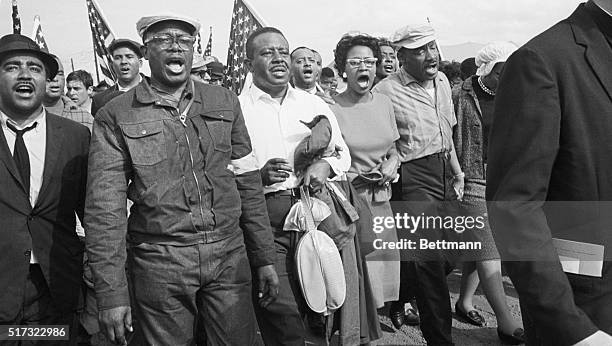 Montgomery, AL: The Selma-to-Montgomery freedom marchers, including Dr. Martin Luther King and Rev. Ralph Abernathy enter the St. Jude Hospital...