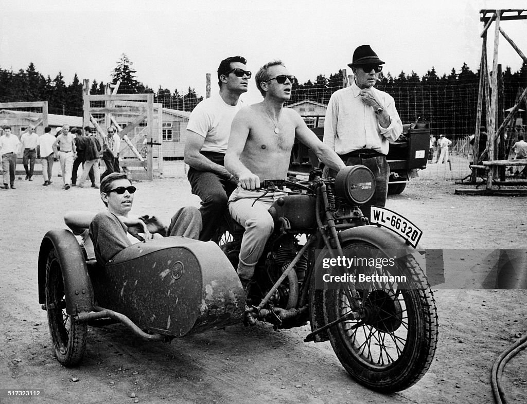 Steve McQueen on a Motorcycle with James Garner and James Coburn