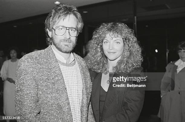 Actress Amy Irving and husband Steven Spielberg, film director, stand together at the premier of Irving's miniseries, "Anastasia: The Mystery of...