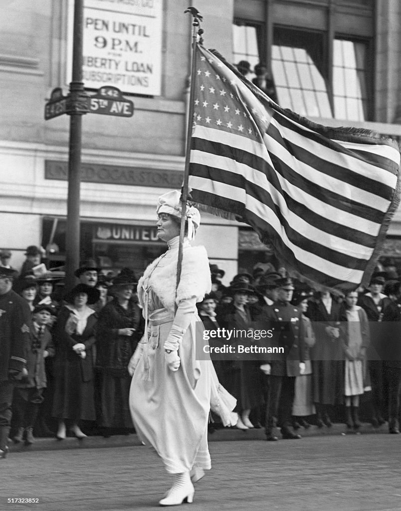 Woman Marching in Suffrage Parade