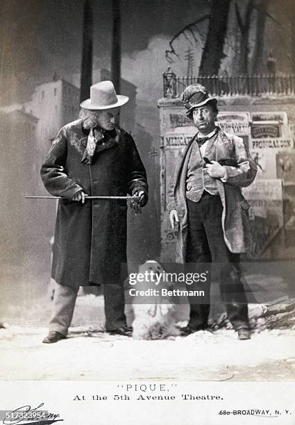 New York, NY:Early vaudeville routine. Two men in winter scene. Collquial situation from "Pique" at the Fifth Avenue theatre.