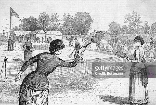 Staten Island, NY: The Ladies' Lawn Tennis tournament, Staten Island Cricket Club gounds. Drawing. 1883.