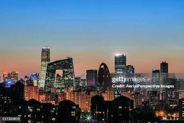 elevated view of beijing skyline at night - charlotte north carolina night stock pictures, royalty-free photos & images