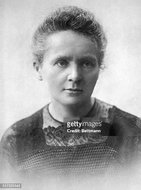 Portrait of Marie Curie, discoverer of Radium. Undated photograph.