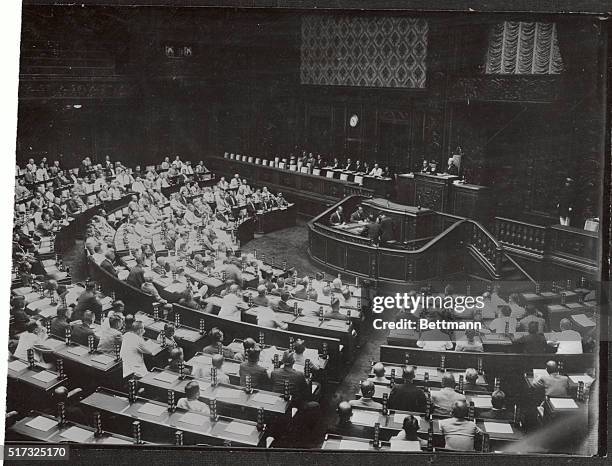General view of the House of Representatives during the 72 special session of the Japanese diet in Tokyo is shown here. Chief business was to vote...