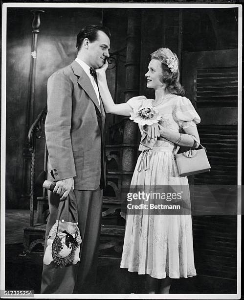 Scene from Tennessee Williams' "A Streetcar Named Desire" with Jessica Tandy and Karl Malden, 1947.