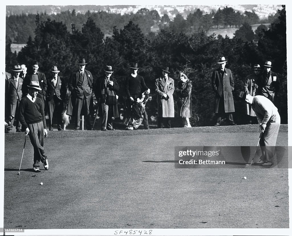 Ben Hogan Putting as Golfer Watches