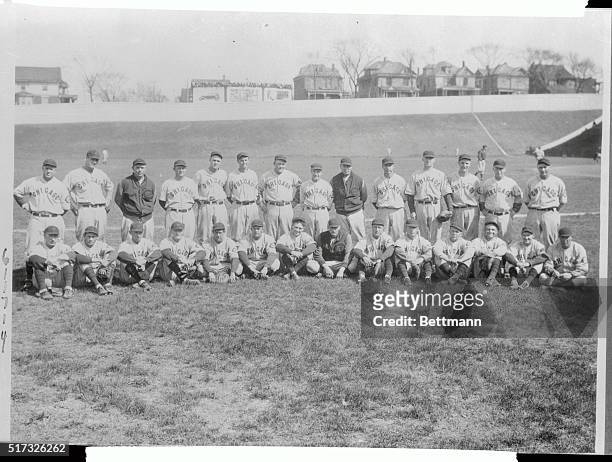 Here are the Chicago Cubs of 1932. Left to right standing are Burleigh Grimes, Ed Beach, Bob Smith, Jackie May, Harold Taylor, Stanley Hack, Rogers...