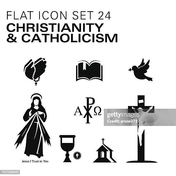 flat24-christianity and catholic religious - rosary beads stock illustrations