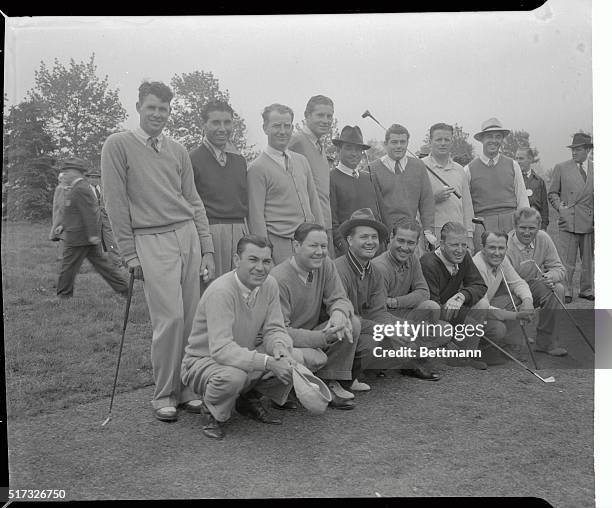 Fifteen star golfers at the opening of the Goodall Round Robin Golf Tournament at the Fresh Meadow Country Club, May 16th. Left to right, front row,...