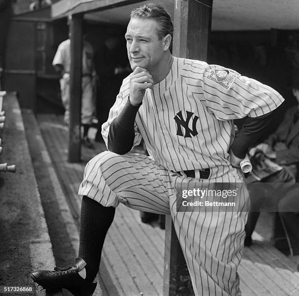 Lou Gehrig, Captain of the New York Yankees and hero of many a World Series Games, is pictured at the Yankee Stadium here on October 5th, as he...