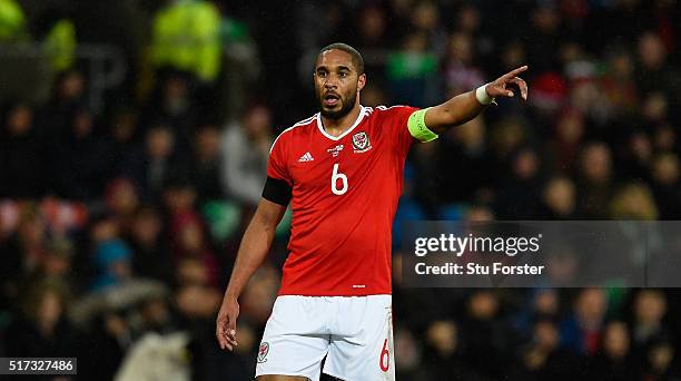 Wales player Ashley Williams in action during the International friendly match between Wales and Northern Ireland at Cardiff City Stadium on March...