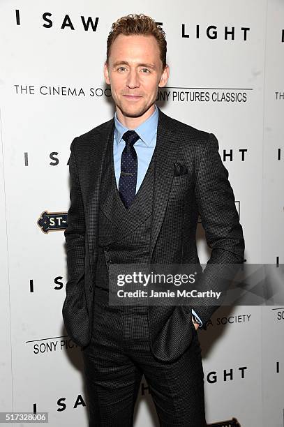 Actor Tom Hiddleston attends The Cinema Society With Hestia & St-Germain Host a Screening of Sony Pictures Classics' "I Saw the Light" at Metrograph...