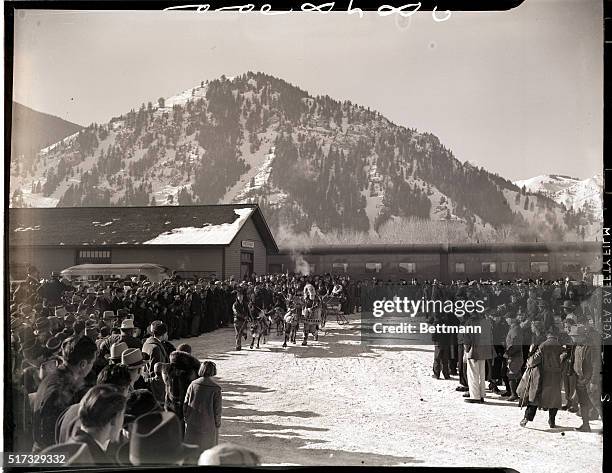 Sun Valley, ID- A general view of the scene as the "City of Los Angeles," crack streamlined train of the Union Pacific, Chicago and Northwestern...